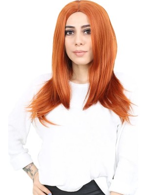 TeknoKapsül Kahkülsüz Fiber Sen Orta Boy Düz Peruk / Bakır