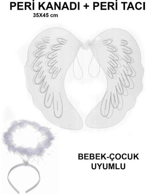 TeknoKapsül Beyaz Dantel Tüllü Peri Kanadı Peri Tacı Seti 45X40 cm