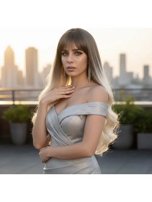 TeknoKapsül Kahküllü Uzun Daalı Fiber Sen Peruk / Küllü Kahve / Platin Ombreli