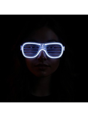 TeknoKapsül Beyaz LED Işıklı Parti Gözlüğü - Neon Glow Şerit Gözlük 3 Modlu
