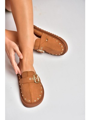 Fox Shoes Y918143802 Taba Süet Önü Kapalı Zımba Detaylı Sabo Terlik