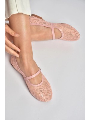 Fox Shoes Y726864006 Pembe Dantelli Kadın Babet