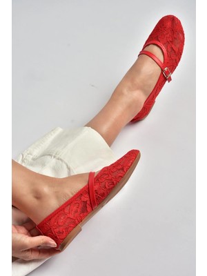 Fox Shoes Y726864006 Kırmızı Dantelli Kadın Babet