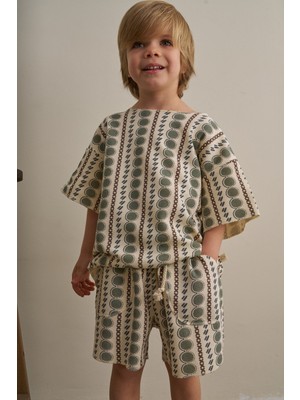 Oh la la Koala For Little Ones Krem Boho Bloom Serisi Waffle Şortlu Takım