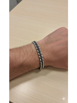 Eco Port Rodyum-Siyah Çelik  Erkek Çelik Bileklik Boy 21.5 cm / En 0.8 Mm  - EBL0048