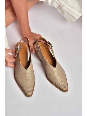 Fox Shoes Y654300403 Vizon Hakiki Deri Kalın Topuklu Kadın Ayakkabı