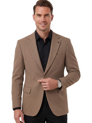Rizzup Erkek Kahve Dokulu Desenli Italyan Kesim Blazer Ceket – Slim Fit Çift Düğme Ceket 2600817