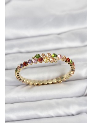 Mabelme Store Mey Ithalat® Pirinç Gold Renk Karışık Renk Zirkon Taşlı Kadın Bileklik