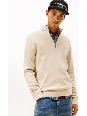 Tommy Hilfiger Tjm Erkek Slim Essential Bej Yarım Fermuarlı Kazak