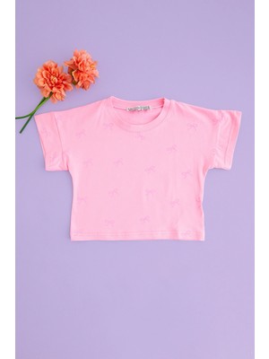 FullaModa Fiyonk Baskılı Kız Çocuk Crop Tişört