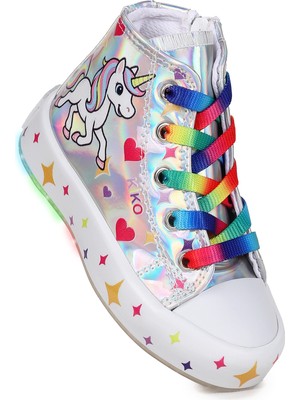 Kiko Kids Pames  Unicorn Fermuarlı Işıklı Kız Çocuk Spor Ayakkabı