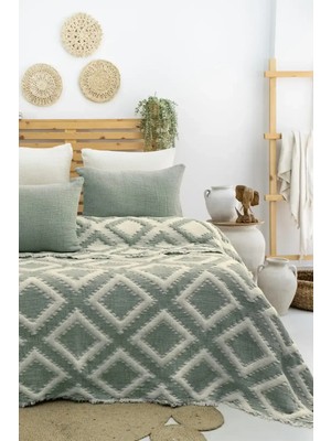 Kaia Life Şaheser Home Collection  Müslin Yatak Örtüsü Seti Çift Kişilik Sonia Yeşil