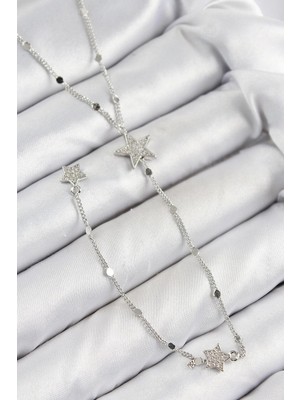 Mabelme Store Mey Ithalat® Pirinç Zirkon Taşlı Yıldız Model Gümüş Renk Y Kolye