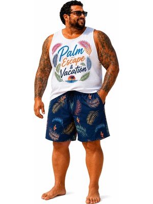 Starbattal Erkek Büyük Beden Deniz Şortu Baskılı 26616 Lacıvert