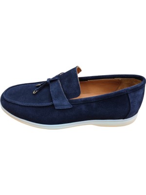 King Shoes Lp Tasarım Lacivert Süet Lofer Ayakkabı