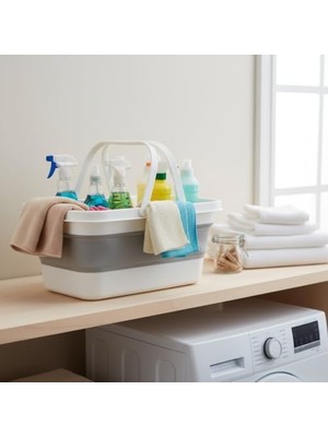 Tech Butiq Katlanabilir Silikon Çamaşır Sepeti 17 Litre, Yer Tasarruflu Akordiyon Sele, Kulplu ve Çok Amaçlı Düzenleyici, Banyo ve Mutfak Için Pratik Katlanır Leğen (48X28 Cm)