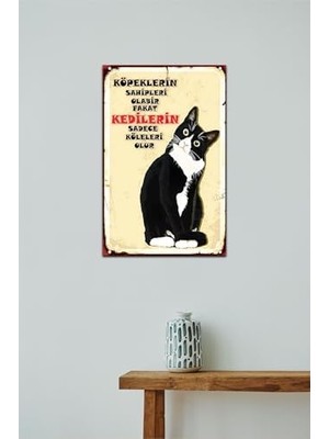 Tech Butiq Kuşe Kağıt Duvar Posteri Kedilerin Sadece Köleleri Olur Retro DRTR0033