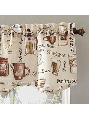 Tech Butiq No. 918 Bristol Coffee Yarı Şeffaf Çubuk Cep Mutfak Perdesi Saçak ve Kat Seti, 137 cm x 60 cm 3 Parça, Fildişi Kırık Beyaz