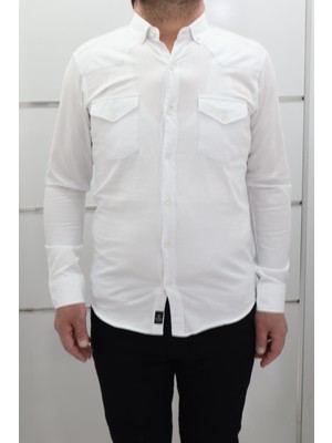 Becces Fistan Store Erkek Düz Spor Kesim Dar Kalıp Çift Cepli Uzun Kollu Yazlık Keten Gömlek