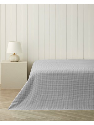 English Home Grid Çift Kişilik Pike 180x220 cm Gri Pamuk - Polyester Kumaş Dokuması Modern Desen