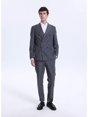 Fabrika Lacivert Erkek Slim Fit Çizgili Takım Elbise Sankruv- 4- Cıty- Db
