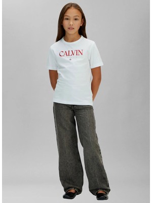 Calvin Klein Beyaz Kız Çocuk Baskılı T-Shirt IG0IG03060YAF