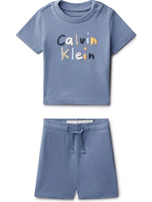 Calvin Klein Mavi Unisex Bebek Baskılı Şort Takım LVCKSJI11BC4I