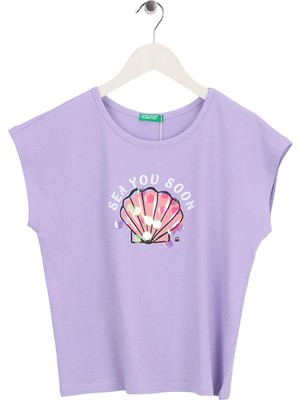 United Colors Of Benetton Lila Kız Çocuk Baskılı T-Shirt 3I1XC10U0
