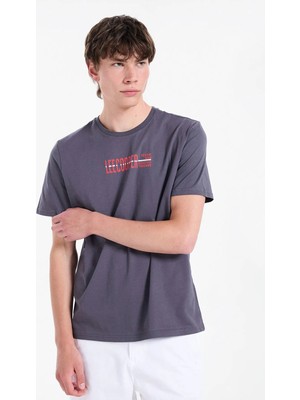 Lee Cooper ORI Erkek Regular Fit %100 Pamuk Baskılı T-Shirt Gri