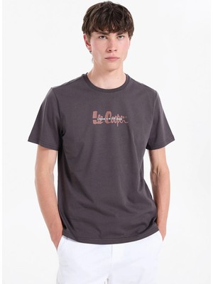 Lee Cooper ORAK Erkek Regular Fit %100 Pamuk Baskılı Bisiklet Yaka T-Shirt Kahverengi