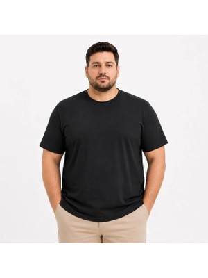 Tarz Yeri Erkek Battal Big Size Basic Tişört Bisiklet Yaka Rahat Kalıp T-Shirt - Siyah