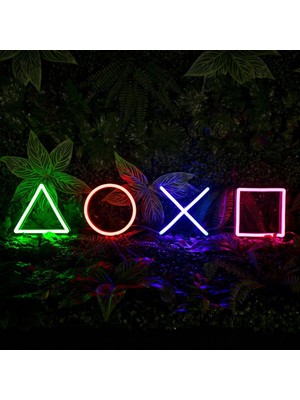 Dekoraven Neon LED Dekoratif Aydınlatma 55 x 15 cm Renkli Playstation Şekilleri ile Modern Duvar Dekoru