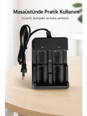 Mercansa Çiftli Pil Yuvalı Şarj Aleti Kablolu Masaüstü Kullanıma Uygun Kompakt Şarj Cihazı