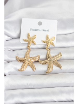 Mercansa 316L Çelik Gold Renk Deniz Yıldızı Model Kadın Küpe