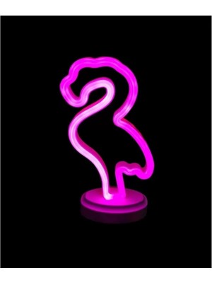 Neon Işıklı Flamingo Yazılı Masa Gece Lambası