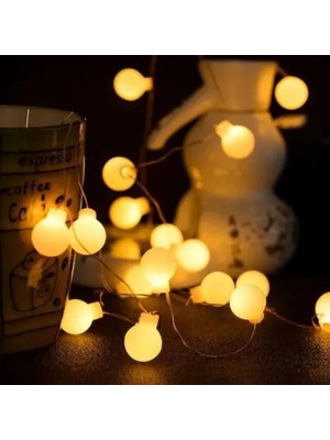 3m 20 LED Beyaz Top Gün Işığı Pilli 2 Kademeli