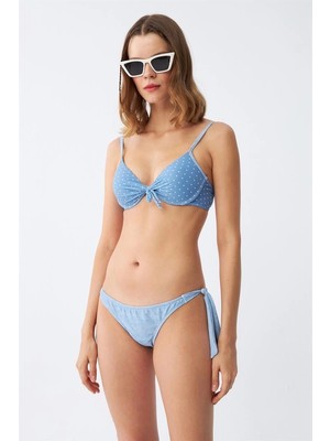 Kadın Yandan Bağlamalı Yarım Destekli Fiyonklu Alt Üst Bikini Takım Buz Mavisi