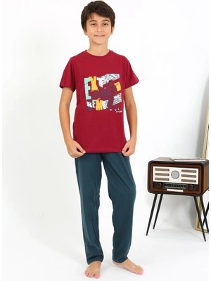 Erkek Çocuk Kısa Kol Penye Pijama Takım Bordo