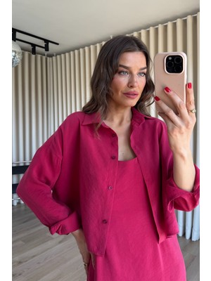 Sue Store Gül Kurusu Askılı Modal Elbise Gömlek Takım