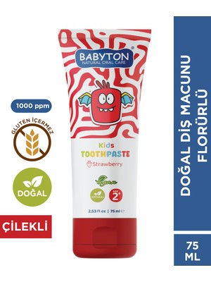 Babyton Doğal Çilekli 2 Yaş ve Üzeri Florürlü Diş Macunu 75 ml