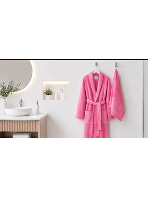 Belınis Pembe Bornoz Set 1 Adet Bornoz 1 Adet Baş Havlu