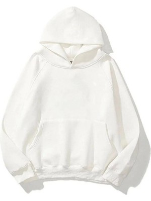 3 Iplik Pamuklu   Kapşonlu Sweetshirt - Beyaz