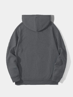 Düz Kapüşonlu Sweat - Füme