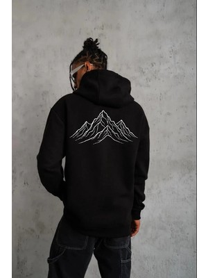 Erkek Nihilist Penguen Baskılı 3 Iplik Pamuklu Kapüşonlu Sweatshirt Hoodie Siyah