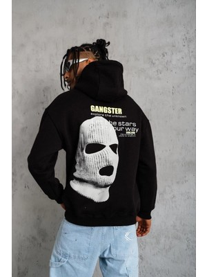 Erkek Baskılı Kapüşonlu 3 Iplik Pamuklu Hoodie Sweatshirt - Siyah