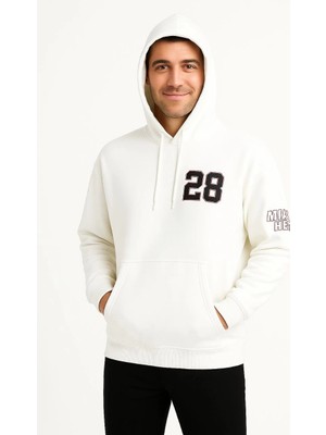 Kapşonlu Sweatshirt Ön  Arka Baskılı - Beyaz