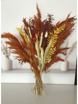 Hidden Botanics Naturel Kurutulmuş Çiçek Buketi - 50 cm Büyük Boy Kahverengi Şoklanmış Vazo Çiçeği