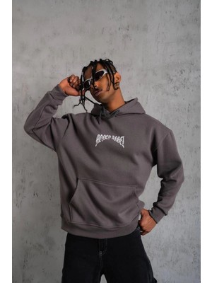 Kordon Ipli Baskılı Kapüşonlu Sweatshirt - Füme