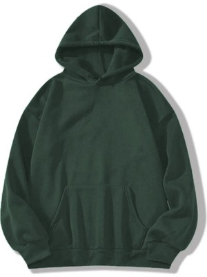 Düz Kapüşonlu Sweat - Koyu Yeşil