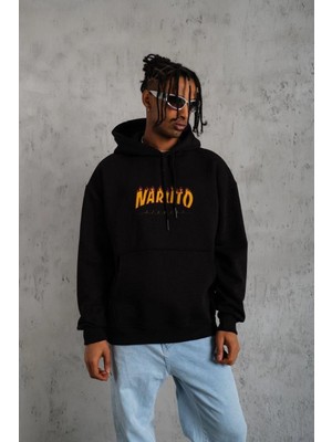 Erkek Baskılı Kapüşonlu 3 Iplik Pamuklu Hoodie Sweatshirt - Siyah